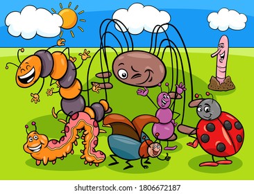 Cartoon Illustration of Insects and Bugs Animal Characters Group