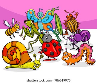 Cartoon Illustration of Insects and Bugs Animal Comic Characters Group