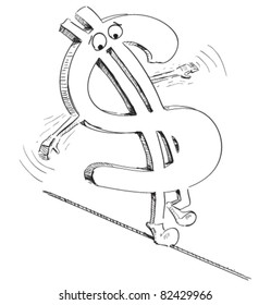 Cartoon illustration of instable dollar.