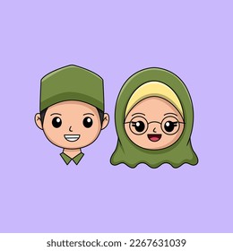 Cartoon illustration of an Islamic child doing a learning activity