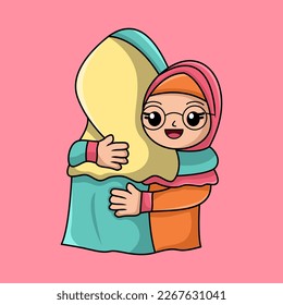 Cartoon illustration of an Islamic child doing a learning activity