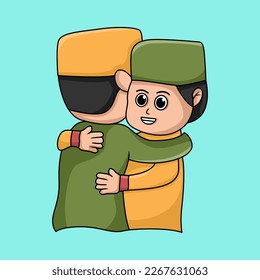 Cartoon illustration of an Islamic child doing a learning activity