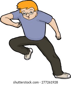 Cartoon illustration of isolated anxious man jumping