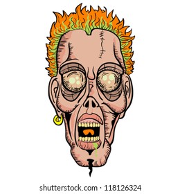 cartoon illustration of isolated zombie face