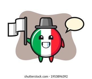 Cartoon illustration of italy flag badge holding a flag, cute style design for t shirt, sticker, logo element