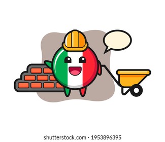 Cartoon illustration of italy flag badge as a builder, cute style design for t shirt, sticker, logo element