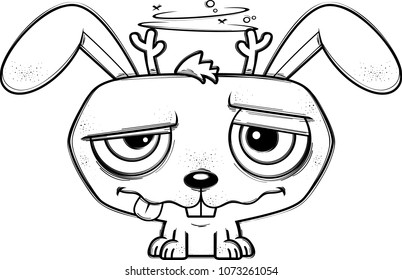 A cartoon illustration of a jackalope looking intoxicated.