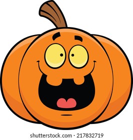 Cartoon illustration of a jack-o-lantern with a happy expression. 