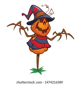 Cartoon illustration of a Jack-o-Lantern pumpkin curved 