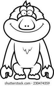 A cartoon illustration of a Japanese macaque smiling.