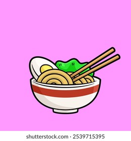 Cartoon Illustration of Japanese Ramen Bowl food illustration