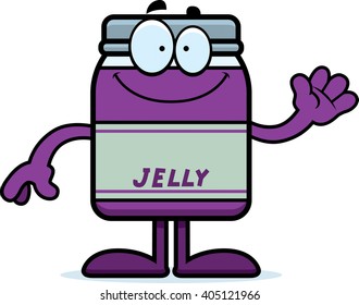 A cartoon illustration of a jelly jar waving.
