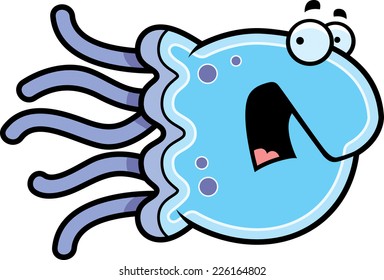 A cartoon illustration of a jellyfish looking scared.