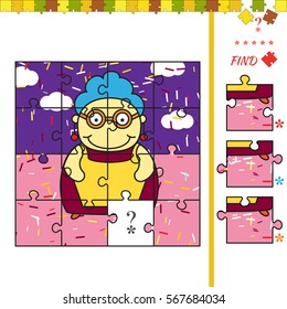 Cartoon illustration of jigsaw education game for preschool children