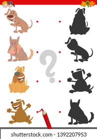Cartoon Illustration of Join the Right Shadows with Picture Educational Game for Children with Dogs and Puppies Animal Characters