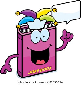 A cartoon illustration of a joke book talking.
