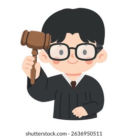 Cartoon Illustration of Judge Holding Gavel  Flat Design