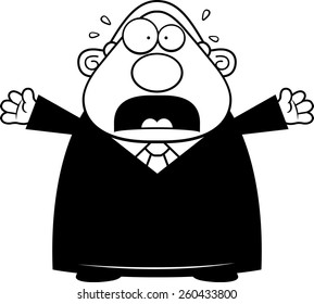 A cartoon illustration of a judge looking scared.