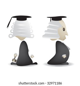 A cartoon illustration of a judge rear and side view