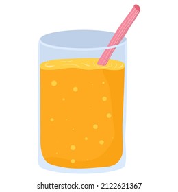 Cartoon illustration with juice in glass. Vector hand drawn graphic. Single food isolated art.
