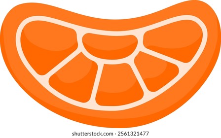 Cartoon illustration of a juicy orange slice with visible segments and white membranes, creating a vibrant and refreshing image against a clean white backdrop