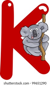 cartoon illustration of K letter for koala
