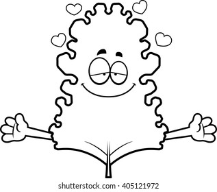 A cartoon illustration of a kale leaf ready to give a hug.