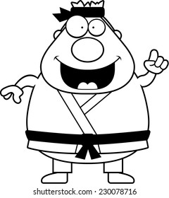 A cartoon illustration of a karate man with an idea.