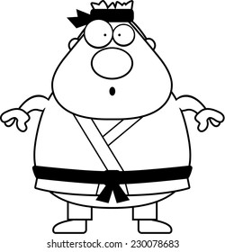 A cartoon illustration of a karate man looking surprised.