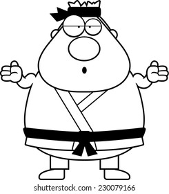 A cartoon illustration of a karate man looking confused.