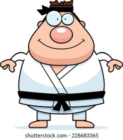 A cartoon illustration of a karate man smiling.