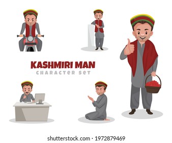 Cartoon illustration of kashmiri man character set on white background.