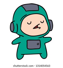 cartoon illustration of a kawaii cute astronaut boy
