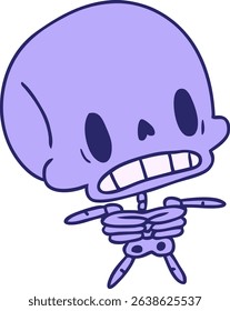 cartoon illustration kawaii cute dead skeleton in bright neon colors