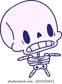 desenho animado ilustração kawaii bonito esqueleto morto em cor neon brilhante
