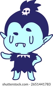 desenho animado ilustração kawaii de menina vampiro bonito na cor neon brilhante