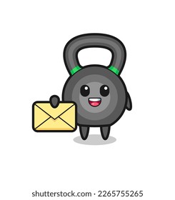 cartoon illustration of kettleball holding a yellow letter , cute style design for t shirt, sticker, logo element