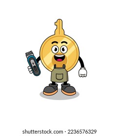 Cartoon Illustration of key as a barber man , character design