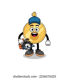 Cartoon Illustration of key as a woodworker , character design