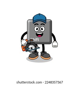 Cartoon Illustration of keyboard shift key as a woodworker , character design