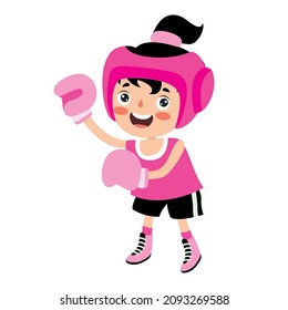Cartoon Illustration Of A Kid Boxing