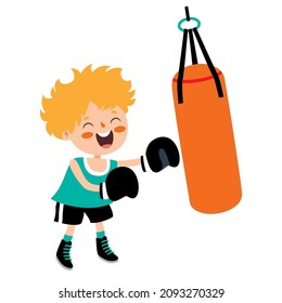 Cartoon Illustration Of A Kid Boxing