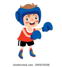 Cartoon Illustration Of A Kid Boxing