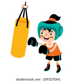 Cartoon Illustration Of A Kid Boxing