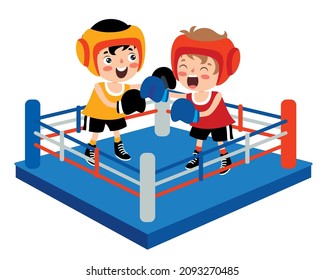 Cartoon Illustration Of A Kid Boxing