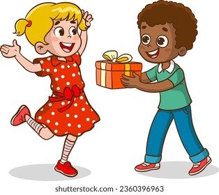 Ilustración de niña y niño con cajas de regalo