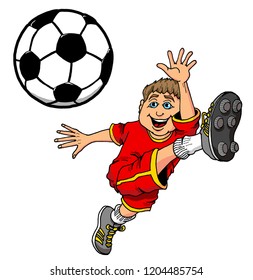 Cartoon Illustration of a Kid Kicking a Soccer Ball