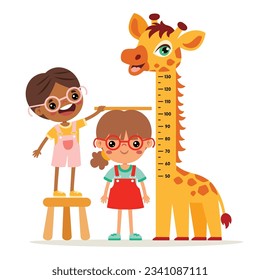 Cartoon Illustration Of Kid Measuring Height 