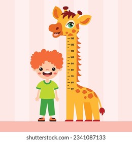 Cartoon Illustration Of Kid Measuring Height 