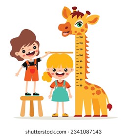 Cartoon Illustration Of Kid Measuring Height 